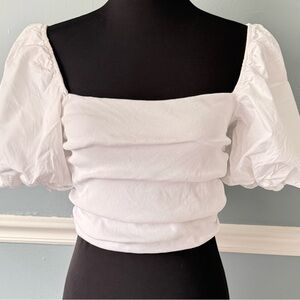 Zara White Puff Sleeve Crop Top